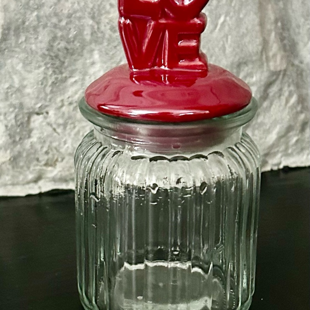 Red Love ribbed Glass Canister/CandyJar